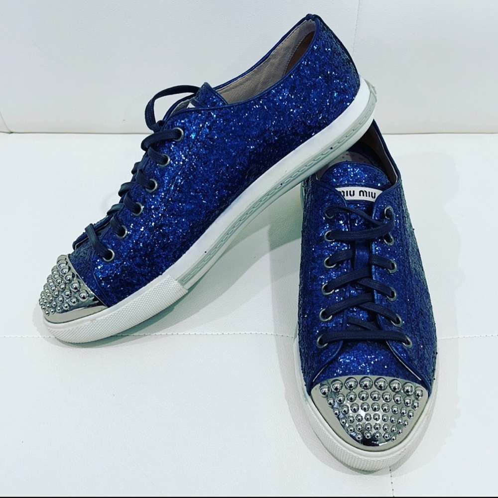 MIU MIU Blue Glitter Sneakers Sz 41